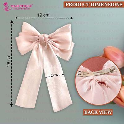 Majestique Big Satin Layered Hair Bows For Women, Long Tail Ribbon Barrettes Clip Accessories Best Gift - Pink 1's - Hair Clips/Bands