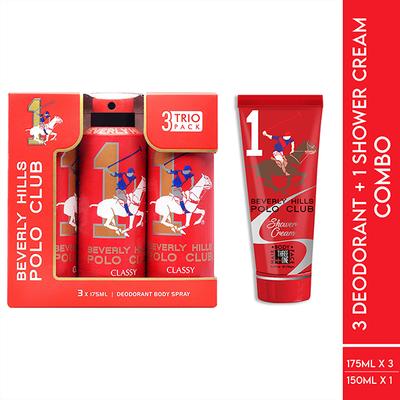 Beverly Hills Polo Club Classy Deo No.1 Trio Pack + Sports No.1 Shower Cream 3-in-1 Set For Men 675 ml 1's - Deodorants/Roll-Ons