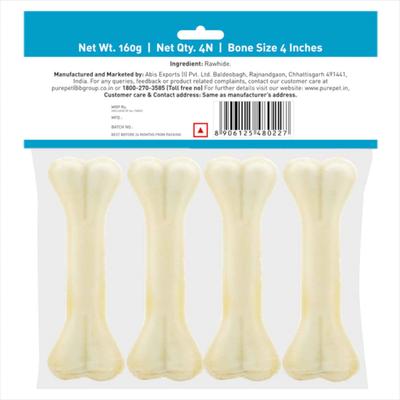 Purepet Pressed Chew Bones, Dog Treats, 4 inches - Pack of 4 Bones 160 gm - Petfood