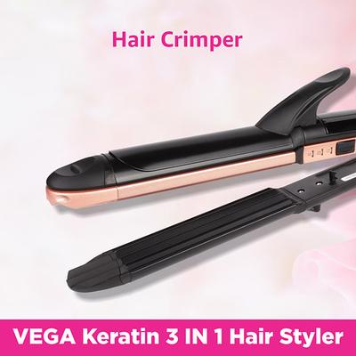 VEGA 3 in 1 Keratin Hair Styler Straightener Curler and Crimper (VHSCC-03) Rose Gold 1 gm - Multi-Stylers