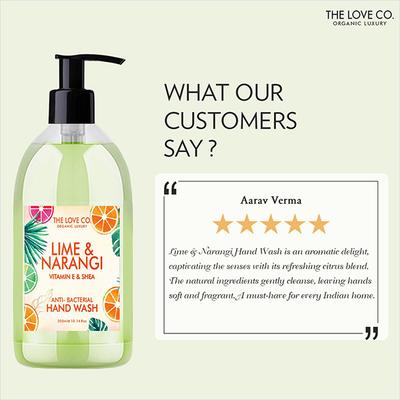 The Love Co. Lime & Narangi Hand Wash For Moisturized Hand - Gentle Cleanser for Soft Hands - Liquid Hand Soap Suitable for Sensitive Skin 300 ml - Hand Wash & Soaps
