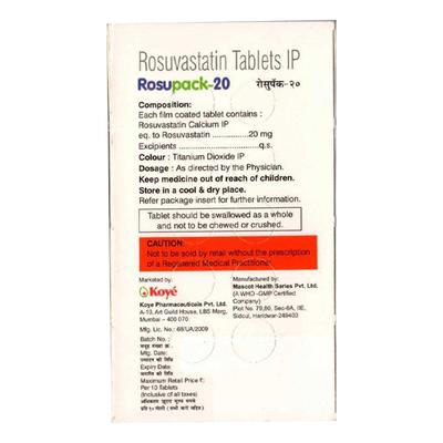 Rosupack 20mg Tablet 10'S - High Cholesterol-Dys
