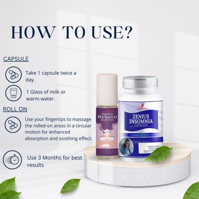Zenius Relaxo Kit (Zenius Insomnia Capsule 60's + Zenius Relaxo Roll On 25 ml) - Roll-On/Patch