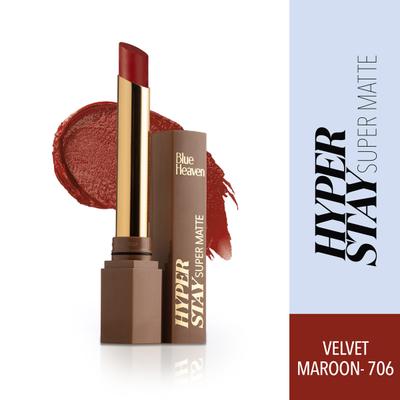 Blue Heaven Hyperstay Super Matte Lipstick Velvet Maroon 706 2.2 gm - Lipsticks