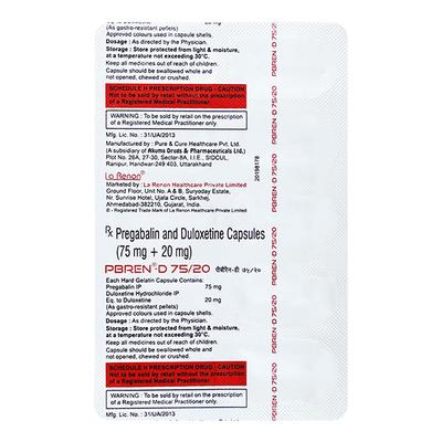 PBREN D 75/20 Capsule 10's - Neuropathic Pain-Dru