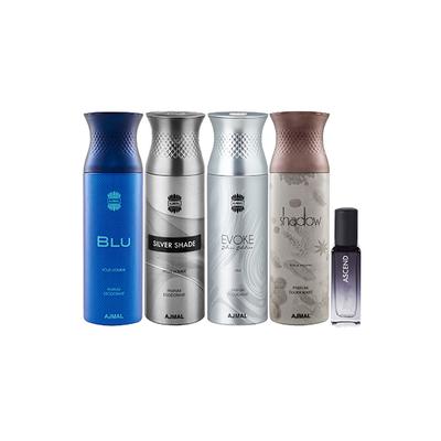 Ajmal Blu & Silver Shade & Evoke silver Edition Homme & Shadow Homme Deo & Ascend EDP Pack of 5 20 ml - Women Perfumes (Edt/Edp)