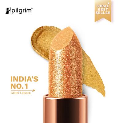 Pilgrim Glitter Lipstick Dubai Gold-03 Luxurious 3-D Glitter Formula With Matte Finish Tranparent 4.2 g - Lipsticks