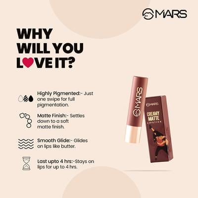 Mars Creamy Matte Lipstick- Bollywood Surprise 3.2 gm - Lipsticks
