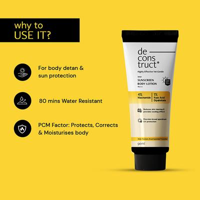 Deconstruct Detan Sunscreen Body Lotion with SPF 50+ Water resistant Body lotion UVA & UVB Protection PA ++++ 90 ml - Body Sunscreen
