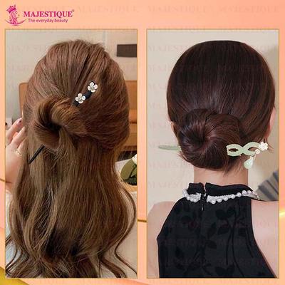 Majestique Wooden Resin Juda Pin Hair Sticks For Buns, Hair Accessories Best Gift For Women And Girls - Green/Black 2's - Hair Clips/Bands