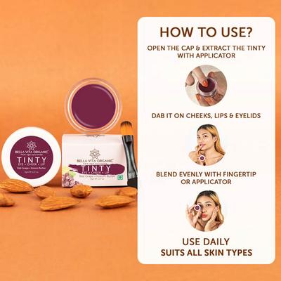 Bella Vita Organic Redgrape 3 In 1 Tinty For Lips 8 gm - Lip Stains & Tints