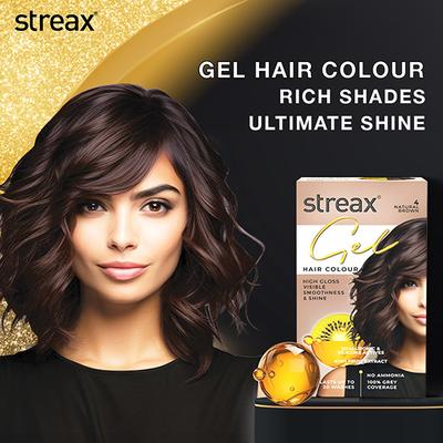 Streax Gel Hair Colour for women, Natural Brown 4, No ammonia hair color, 100% grey coverage 150 ml - Crème