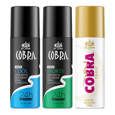 St. John Cool Limited Edition Deodorant Spray 150 ml + Sports Limited Edition Deodorant Spray 150 ml + Cobra Toxic Deodorant Spray 150 ml - Men Deodorants/Roll-Ons