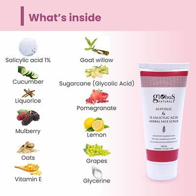 Globus Naturals Glycolic & 1% Salicylic Acid , 100gm each 2's - Scrubs & Exfoliants