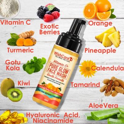WishCare Vitamin C+ Pure Glow Face Wash - with Vitamin C Hyaluronic Acid Niacinamide Oranges Calendula & Turmeric 150 ml - Face Washes