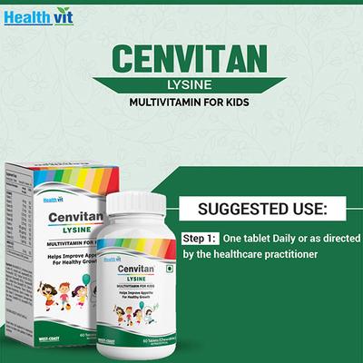 Healthvit Cenvitan Lysine Multivitamin for Kids Helps Improve Appetite for Healthy Growth- Tablets 60's - Multi-Vitamins