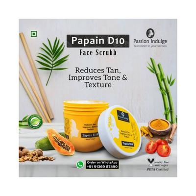 Passion Indulge Papain D10 Face Scrubb Natural and Vegan Reduces Tan Improves Tone and Texture 200 gm - Scrubs & Exfoliants