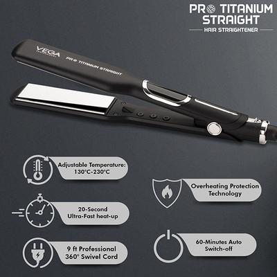 VEGA Professional Pro Titanium Straight Hair Straightener with 20 Sec Ultra Fast Heat Up, (VPPHS-03) 1's - Hair Dryers