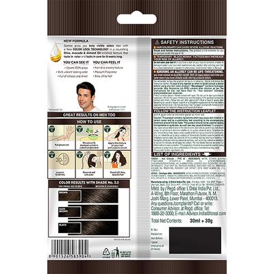 Garnier Color Naturals Creme Riche Sachet, Shade 3, Darkest Brown 60 gm - Sachet/Shampoo