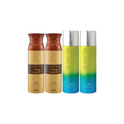 Ajmal 2 Wisal Dhahab And 2 Distraction Deodorants Pack of 4 200 ml - Deodorants/Roll-Ons