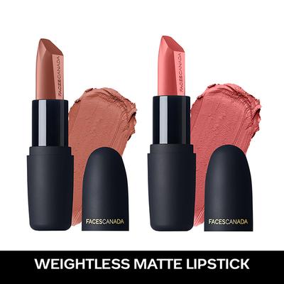 Faces Canada Weightless Matte Lipstick - Buff Nude and Peach Candy 4.5gm each 1's - Lipsticks
