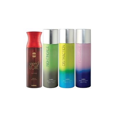 Ajmal 1 Sacred Love, 1 Nightingale, 1 Distraction And 1 Persuade Deodorants Pack of 4 200 ml - Deodorants/Roll-Ons