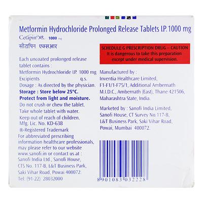 Cetapin XR 1000mg Tablet 15'S - Diabetes-Ant