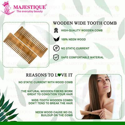 Majestique Wooden Wide Tooth Comb, Ideal for Detangling and Styling All Hair Types 1's - Hair Combs