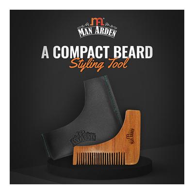 Man Arden Neem Wooden L Shaped Beard Comb with Rich Leather Pouch 1's - Beard Comb