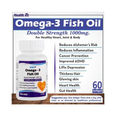 Healthvit Omega-3 Fish Oil 1000mg Double Strength 160mg EPA 120mg-Capsules 60's - Omega Fish Oil Fatty Acids