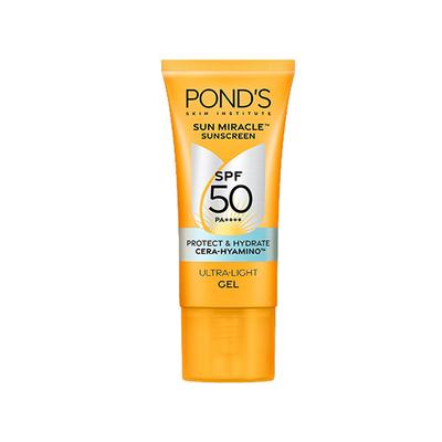 POND’s Sun Miracle SPF 50 PA+++ Ultra Light Gel Sunscreen - Protect & Hydrate, with Cera-Hyamino 50gm - Face Sunscreen