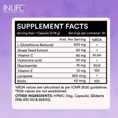 Inlife L-Glutathione Reduced Vegetarian Capsules 30's - Multi-Vitamins