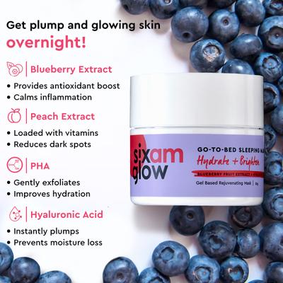 Sixam Glow Go-To-Bed Sleeping Mask, Gel Based Brightening Mask with Hyaluronic Acid 50 gm - Masks & Peels
