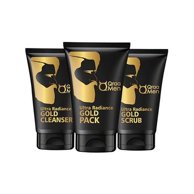 Qraa Men Ultra Radiance Gold Kit for Men- with 24K Gold, For Anti-Ageing and Instant Glow (Wash, Scrub and Pack) 1's - Face Washes