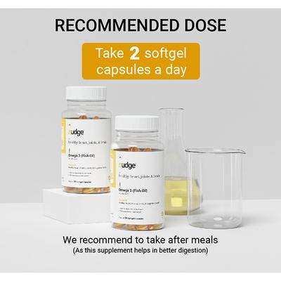 Nudge Wellness Omega 3 Fish Oil Softgel Capsules for Healthy Heart, Joints & Brain 30's - Omega Fish Oil Fatty Acids