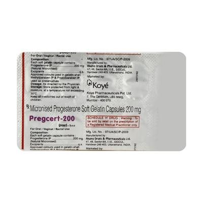 Pregcert 200mg Capsule 10'S - Hormonal Therapy-Oes