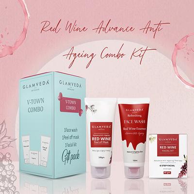 Glamveda Red Wine Advance Anti Ageing Combo Gift PackReduces Signs Of Ageing 1's - Makeup Kits & Sets