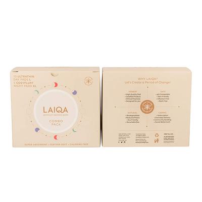 LAIQA Premium Sanitary Pads Combo Pack (10 Ultrathin Day Pads L + 5 Cosyfluff Night Pads XL) - Sanitary Napkins