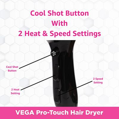 Vega Pro Touch 2000w Professional Hair Dryer with Cool Shot (VHDP-02) Black 1's - Hair Dryers