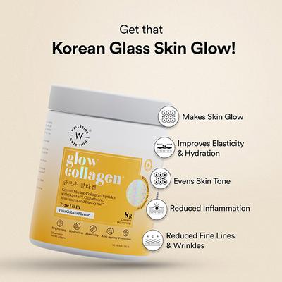 Wellbeing Nutrition Glow Korean Marine Collagen Peptides with Type I and lii - Pina Colada Flavor 250 gm - Multi-Vitamins