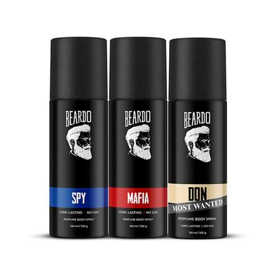 Beardo Spy 120ml, Mafia 120ml and Don Most Wanted 120ml Perfume Body Spray Combo for Men 1's - Men Deodorants/Roll-Ons