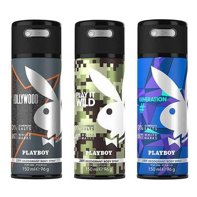 Playboy Hollywood + Wild + Generation Deo New Combo Set - Pack of 3 Mens 450 ml - Men Deodorants/Roll-Ons