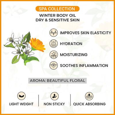 Keya Seth Aromatherapy Neroli and Calendula Winter Body Oil for Dry and Sensitive Skin, Hydrating, Moisturizing 200 ml - Massage Oils