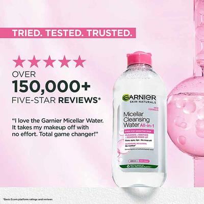 Garnier Skin Naturals, New Formula Micellar Cleansing Water All In -1 Even For Sensitive Skin Cleanses+Soothes+ Removes Make Up 400ml - Make Up Removers