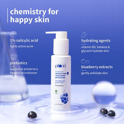 Plum 1% Salicylic Acid Gentle, Non-Drying Face Wash With Blueberr Helps Fight Active Acne 100 ml - Face Wash & Cleansers