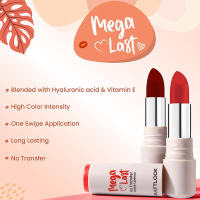 Matt Look Mega Last No Transfer Matte Lipstick With Smudge Proof Formula & Vitamin E, Red Desire-02 3.8 gm - Lipsticks