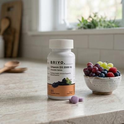 Briyo Vitamin D3 2000 IU Chewable tablets - Natural Grape Flavor 90's - Multi-Vitamins