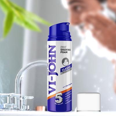 VI-John Classic Regular Skin Vitamin E Enriched 5 Way Action Shaving Foam for Men with Tea Tree Oil 200ml - Shaving Foams