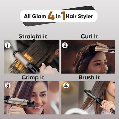 Vega 4 In 1 Hair Styler- Hair Straightener, Brush Attachment, Hair Curler and Hair Crimper (VHSCC-05) 1's - Straighteners