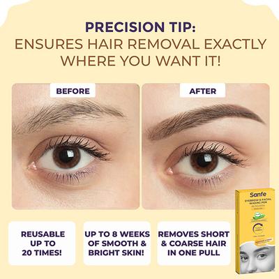 Sanfe Eyebrow & Facial Waxing Pen For Women, Reusable Up To 20 Time, Hair Removal Wax Pen, Up To 8 Weeks, 1 Pen + 10 Strips 1's - Hair Waxes